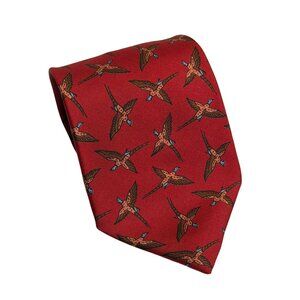 VTG Robert Talbott Silk Necktie Pheasant All Over Print Hand Sewn USA Made Retro